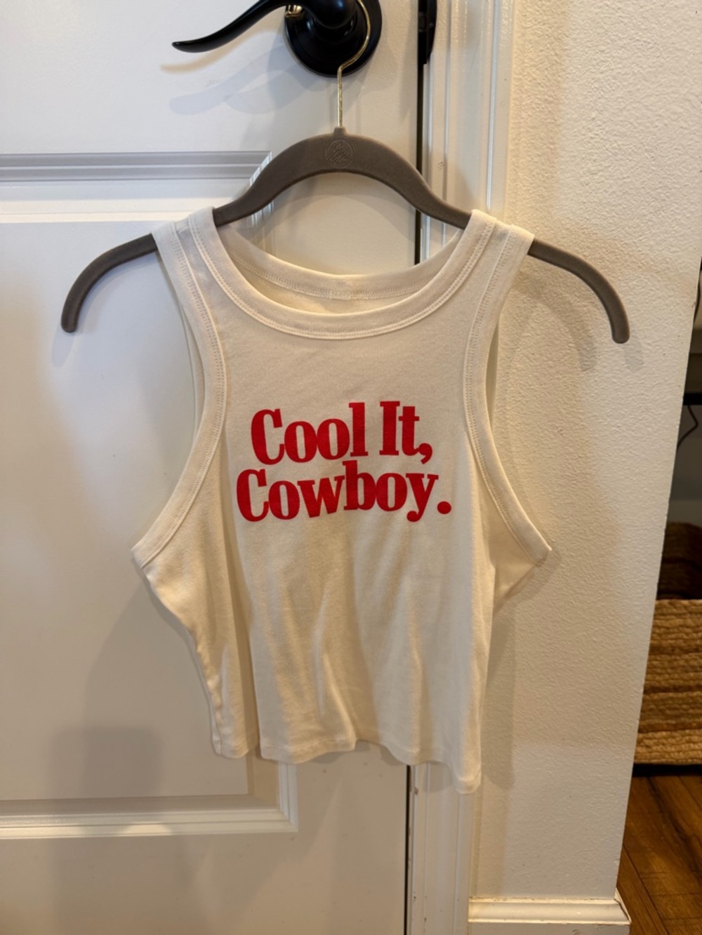 Women’s Warm White Graphic Tank Top - "Cool It, Cowboy."